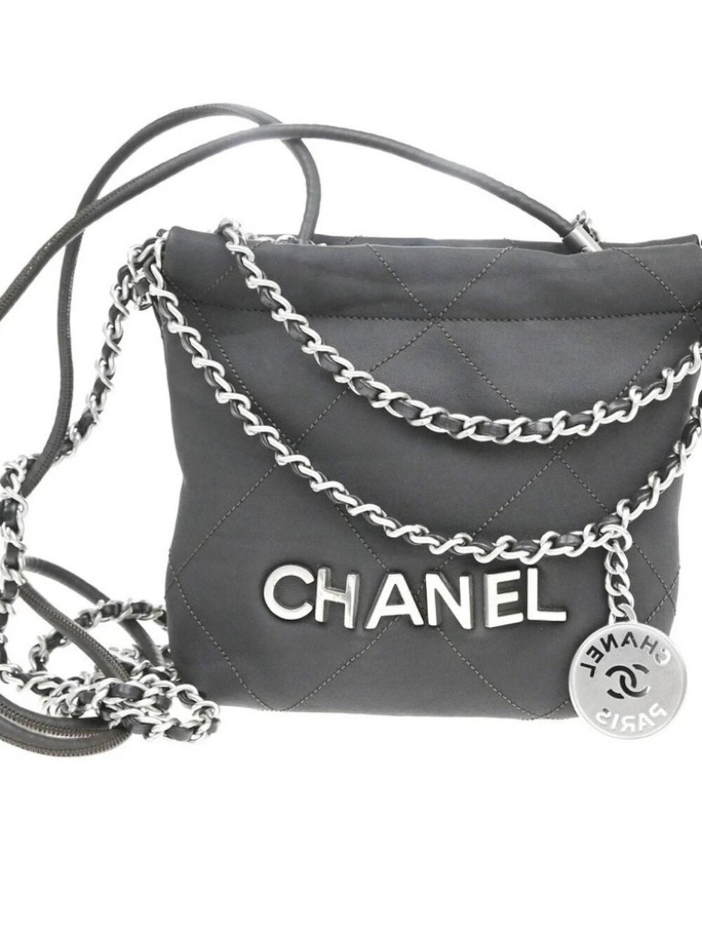 CHANEL 22 Logo Chain Mini Shoulder Bag Leather Brown SHW Italy